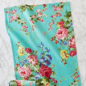 April Cornell Kitchen Tea Towel Cottage Rose Aqua